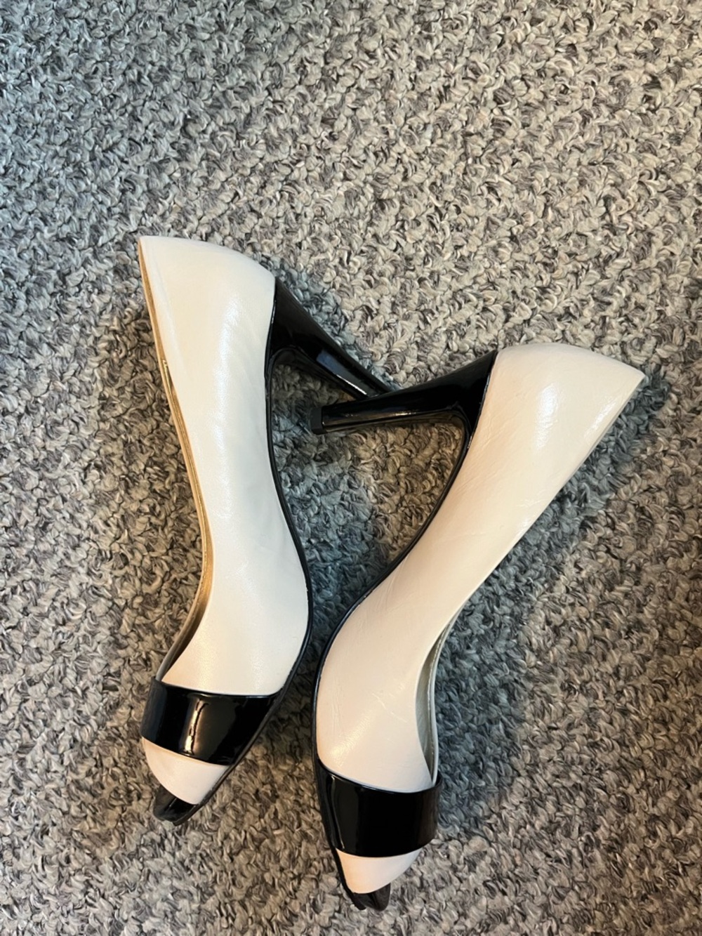 Anne Klein Two-Tone Beige and Black Peep-Toe Pumps - Picture 4 of 7